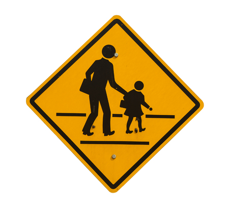 school zone sign isolated on whiteの写真素材
