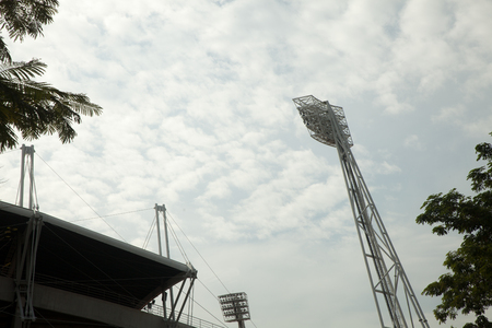 Large outdoor spotlight at  football stadiumの写真素材