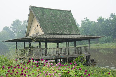 Old outdoor pavilion near riverの写真素材