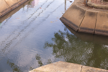Reflection of three-way intersection water in drainageの写真素材