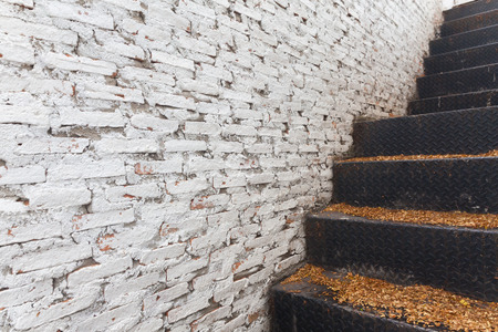 outdoor Steel stairway and white concrete blockの写真素材