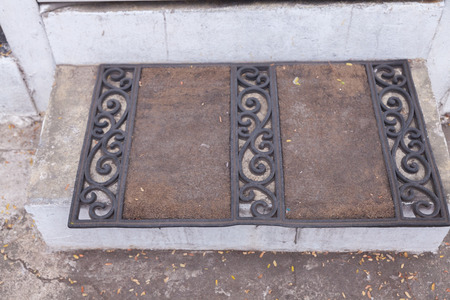 outdoor Rug on stair outside coffee shop の写真素材