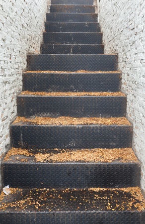 outdoor Steel stairway and white concrete blockの写真素材