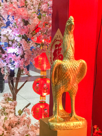 Shop selling different traditional decoration for greeting Chinese new yearの写真素材