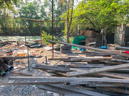 old and abandoned House demolition site, construction areaの写真素材