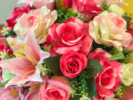 close up of Bunch of roses in vaseの写真素材