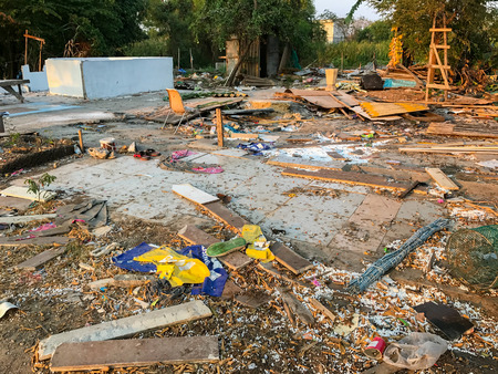 Old house completely destroyed in construction site