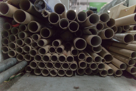 stack of Paper cylinder for textile at factoryの写真素材