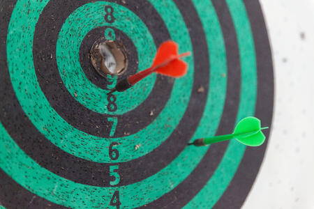 close up dart arrow on the dart boardの写真素材