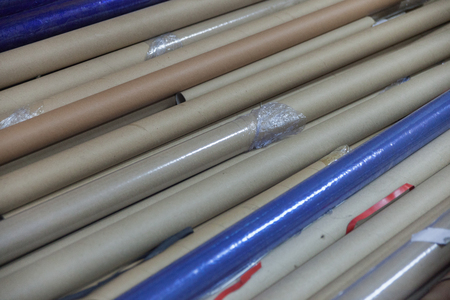 stack of Paper cylinder for textile at factoryの写真素材