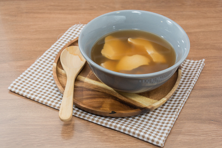  soy milk with barley, jelly, red beans and sesame on glassの写真素材