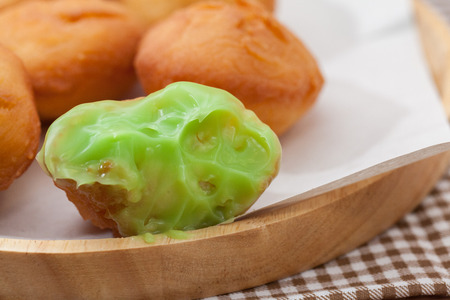 Chinese fried Dough bun with Pandan coconut custard dipの写真素材