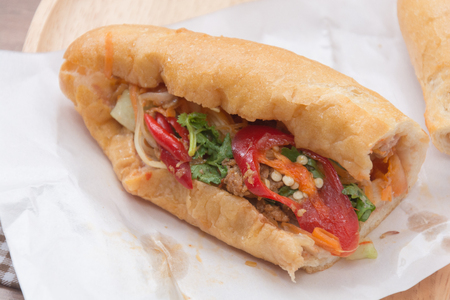 bread vietnamese with vegetable and meat or baguette breadの写真素材