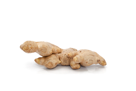 close up of root ginger isolated on whiteの写真素材