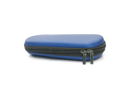 blue protection bag with zipper isolated on whiteの写真素材