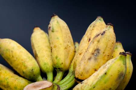 a bunch of bananas on black backgroundの写真素材