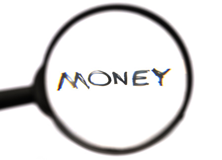 find the money concept, magnifying glass and handwriting word "money"の写真素材