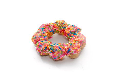 Close up of colorful doughnut isolated on white backgroundの写真素材