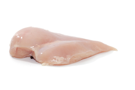 close up of chicken breast isolated on white backgroundの写真素材
