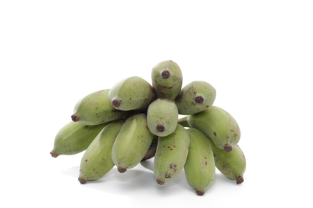 close up of green banana on white backgroundの写真素材