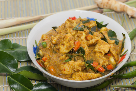 Thai spicy Food,Fried chilly paste with pork on bowlの写真素材