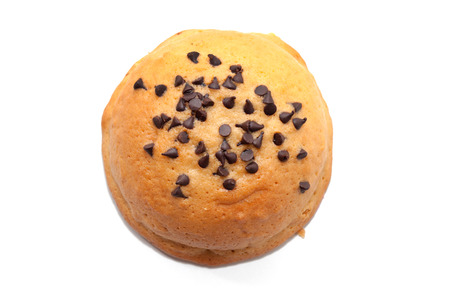 Chocolate Chips Coffee Bun isolated on white backgroundの写真素材