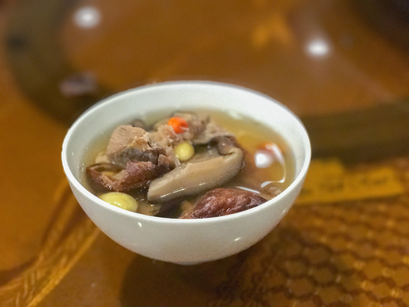 close up of boiled ginkgo nuts with roasted duckの写真素材