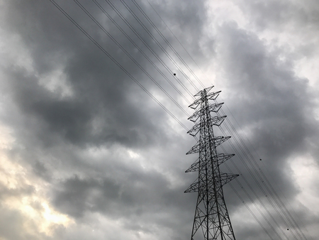 outdoor high voltage tower on raining dayの写真素材