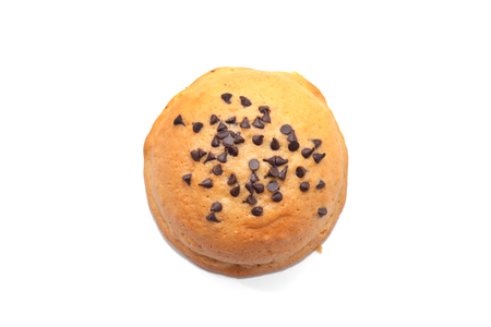 Chocolate Chips Coffee Bun isolated on white backgroundの写真素材