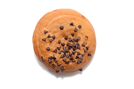 Chocolate Chips Coffee Bun isolated on white backgroundの写真素材