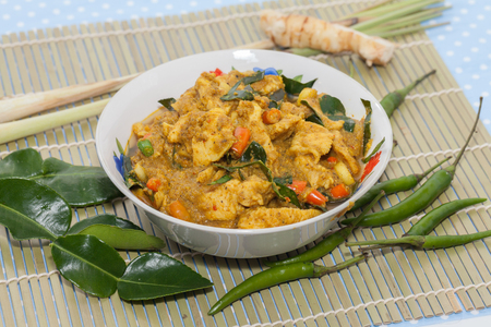 Thai spicy Food,Fried chilly paste with pork on bowlの写真素材
