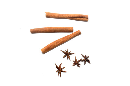 cinnamon stick and Star anise isolated on white backgroundの写真素材