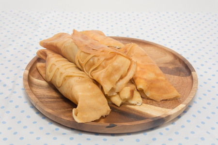 crepe roll with egg,Thai dessert on plateの写真素材