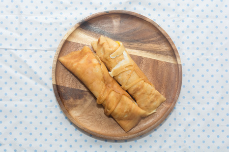 crepe roll with egg,Thai dessert on plateの写真素材