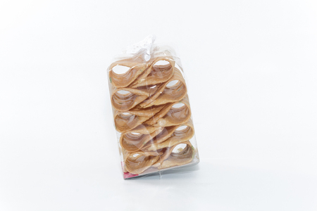 biscuit curl,Thai snack on white backgroundの写真素材