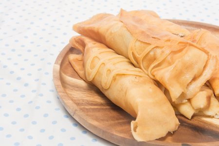 crepe roll with egg,Thai dessert on plateの写真素材