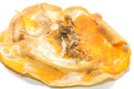 crepe roll with egg,Thai dessert on white backgroundの写真素材