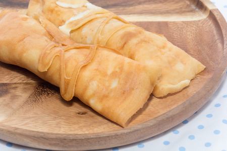 crepe roll with egg,Thai dessert on plateの写真素材