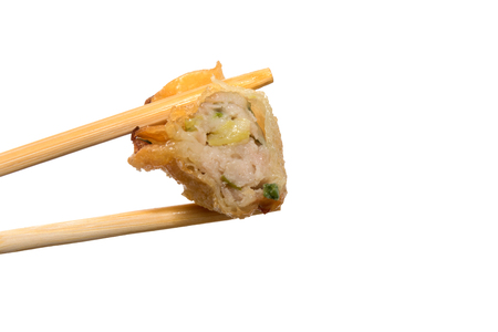 fried pork gyoza dumplings with chopstickの写真素材