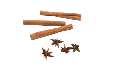 cinnamon stick and Star anise isolated on white backgroundの写真素材