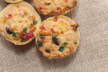 close up of mix fruit cup cookie on sackの写真素材