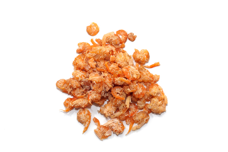 close up of dried shrimp isolated on white backgroundの写真素材