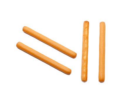 salted bread stick isolated on white backgroundの写真素材
