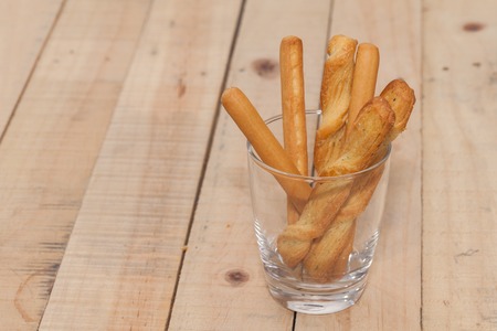 close up of salted bread stick on sackの写真素材