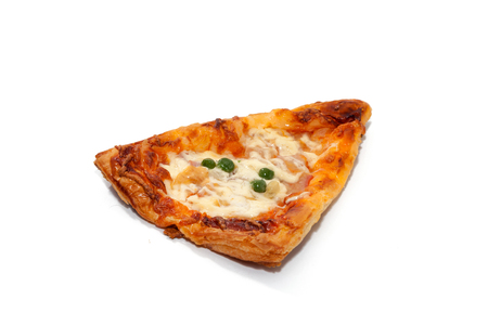 a piece of pizza isolated on white backgroundの写真素材