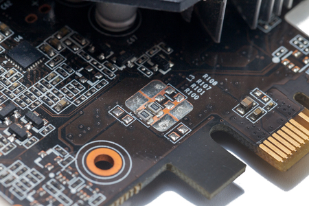 close up of Print Circuit Board of graphic cardの写真素材