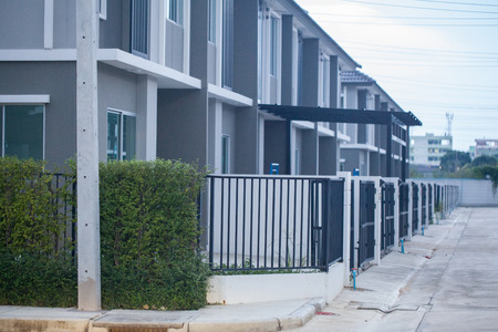 close up of townhouse in the evening in thailandの写真素材