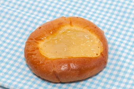 close up of bakery with jam on fabricの写真素材