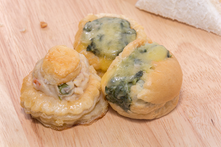 close up vegetable cupcake on wooden plateの写真素材