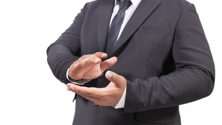 Business Man In A Suit Clapping Hands isolated on white backgroundの写真素材